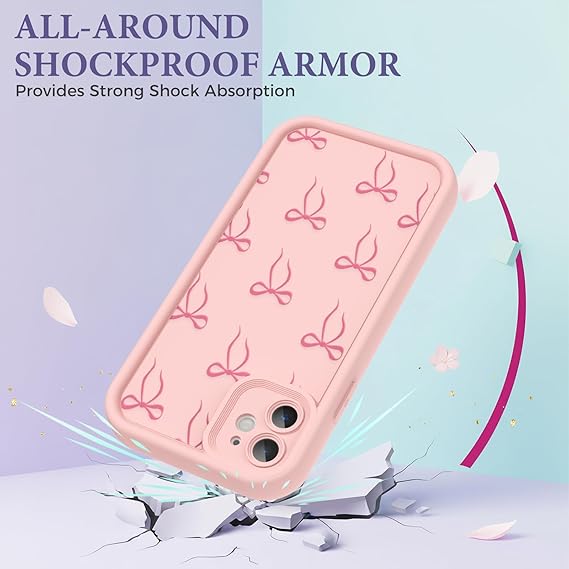 Case for iPhone 11, Pretty Pattern Design for Girls Women Silicone Cover, Soft TPU Material, Thicker Frame Shockproof Protective Girly Case for iPhone 11 (Pink Bow)