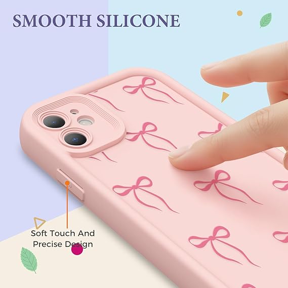 Case for iPhone 11, Pretty Pattern Design for Girls Women Silicone Cover, Soft TPU Material, Thicker Frame Shockproof Protective Girly Case for iPhone 11 (Pink Bow)