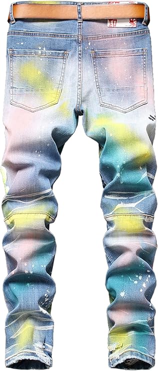 Enrica Men's Ripped Straight Slim Moto Biker Jeans